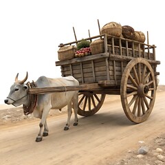 Fototapeta premium Old-fashioned ox cart for carrying goods.ai generative