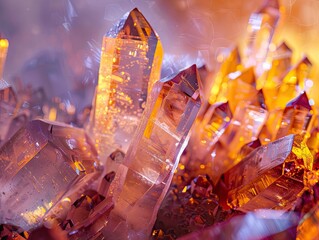 Luminous crystals sparkling with inner light and iridescent hues