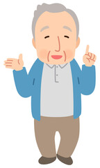 説明するシニア男性　表情ポーズ　高齢者　後期高齢者