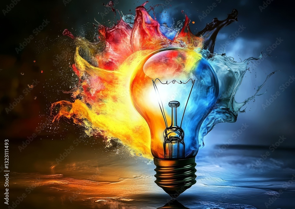 Aufkleber an artistic representation of ideas bursting forth from a dark backdrop.