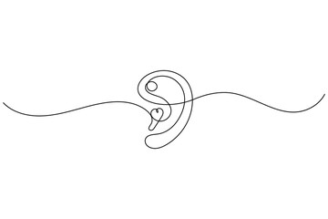 Obraz premium Human ear continuous one line drawing and minimalist style isolate outline vector icon