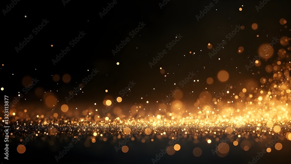 Poster elegant golden bokeh lights on a dark background, creating a luxurious and festive atmosphere. perfe