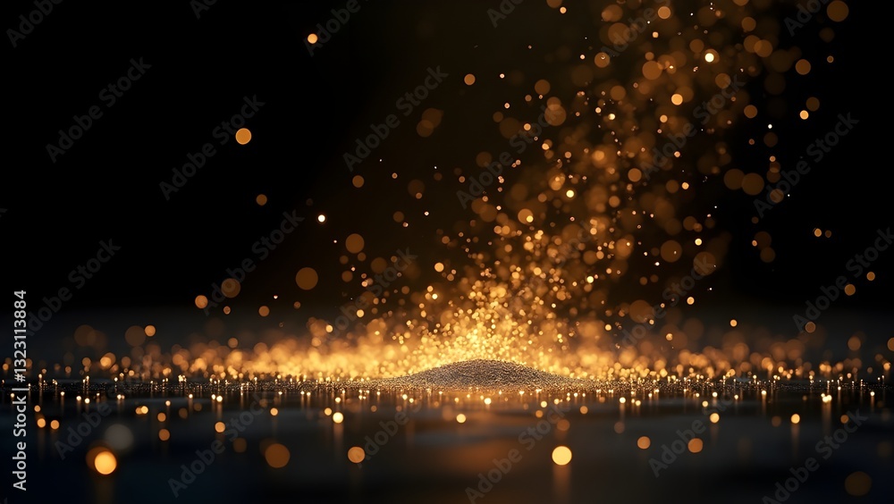 Poster elegant golden bokeh lights on a dark background, creating a luxurious and festive atmosphere. perfe
