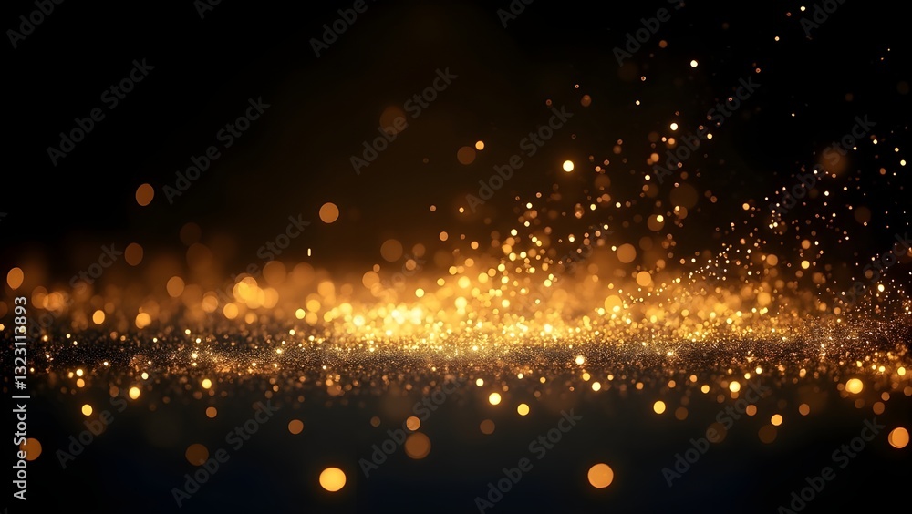 Poster elegant golden bokeh lights on a dark background, creating a luxurious and festive atmosphere. perfe