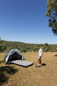 Setting Up Tent with an Air Mattress Outdoors in Australia
