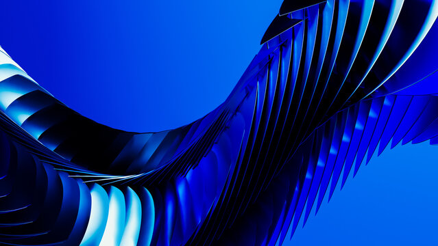 Dynamic blue geometric shapes create a modern abstract background