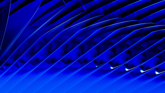 Dynamic blue geometric shapes create a modern abstract background