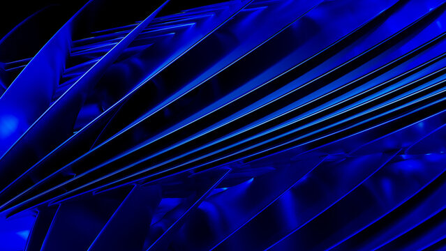 Dynamic blue geometric shapes create a modern abstract background