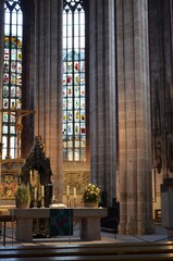 Nuremberg, Germany 10.16.2019:  Interior of the Sankt Sebaldus church in Nürnberg, Germany.