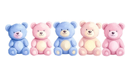 Naklejka premium colourful Set of five teddy bears is sitting. PNG file isolated on transparent background cut out, clipping path, social media, close up, high quality, web 