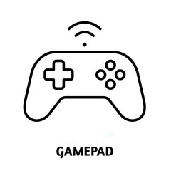 video game controller editable stroke outline icon isolated on white background flat vector illustration, black outline, Pixel perfect