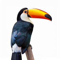 Naklejka premium Keel-billed Toucan Perched on a Wooden Branch, Isolated on White