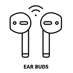 Earbuds editable stroke outline icon isolated on white background flat vector illustration, black outline, Pixel perfect