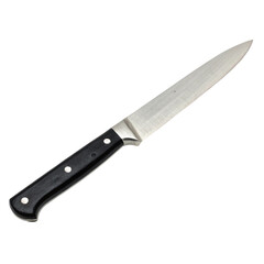 A knife with a black handle shown on a white background isolated on transparent background  
