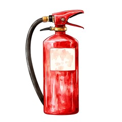 Obraz premium Hand-painted illustration of a red fire extinguisher with a blank label. A detailed watercolor painting of safety equipment.