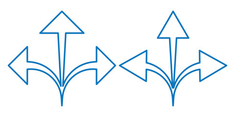 Road traffic direction arrows flat set. You-turn, left, right, two way, three way transportation direction arrow symbol. decision icon vector