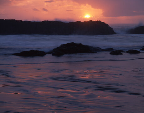 Sunset Seal Rock State Park Oregon low tide large format film