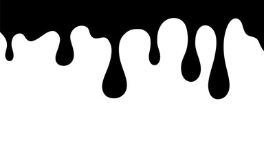 Streaks of paint with drops, black silhouette of flowing liquid, hand-drawn, vector illustration. Decorative simple element for design, poster, label, banner with a place for text, flat design