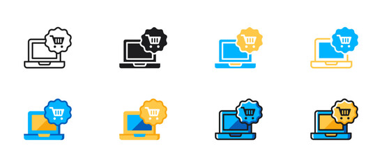 Online shopping ecommerce icon. Vector illustration of digital buying concept with shopping cart and mobile device. Suitable for business, marketing, and retail-related designs.