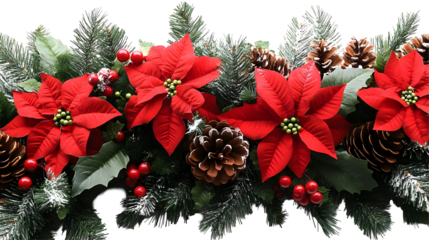 Christmas Poinsettia Garland with Pine Cones and Berries Illustration