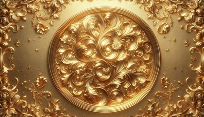 An antique golden flower ornament decorates the old Thai temple's metal door