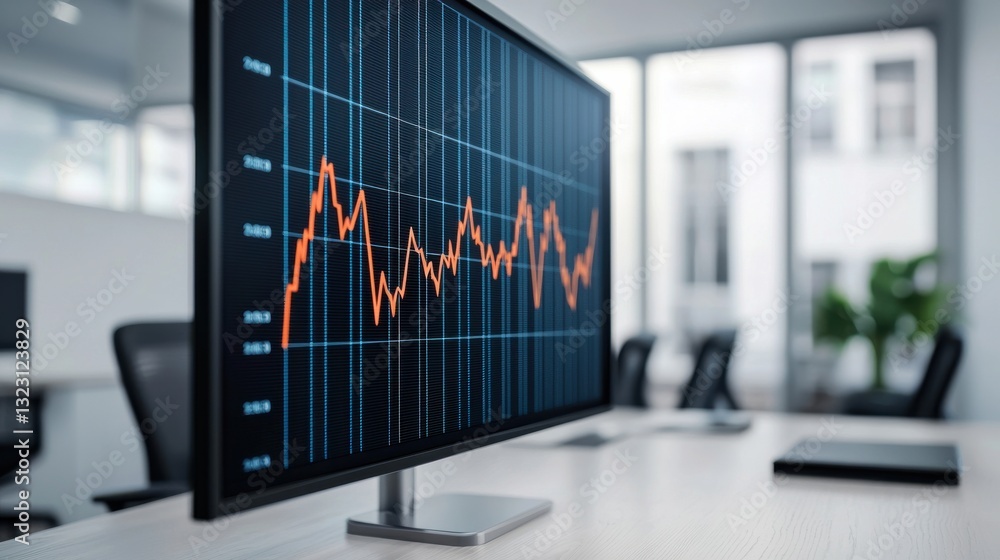 Aufkleber a sleek monitor displays a financial chart with fluctuating trends in a modern office setting, empha