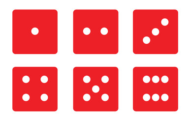 Red different dice icon set vector on white background