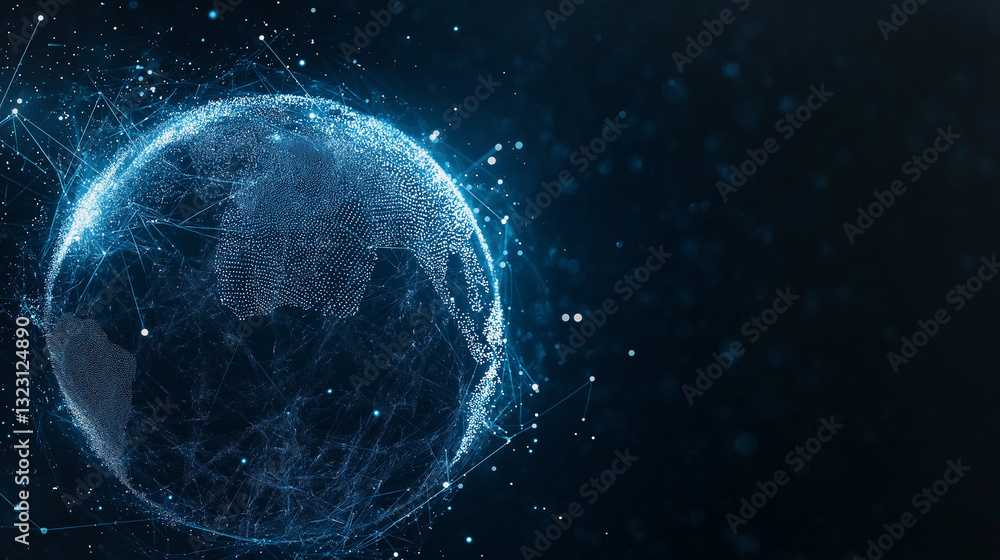 Poster global network: a mesmerizing visual of the earth intricately woven with a complex network of digita