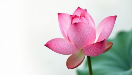 Obraz premium Delicate pink lotus petal, intricate veins, pristine white backdrop, texture, detail, floral