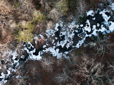Close-Up of Frozen Stream and Ice Patches