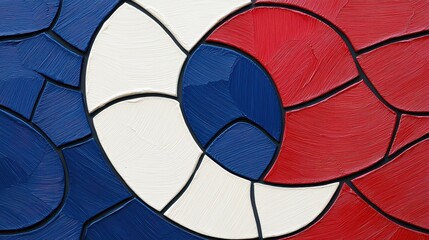 Obraz premium Vibrant abstract painting, red, white and blue circle in swirling motion modern art