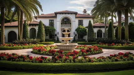 Fototapeta premium fountain house with front yard