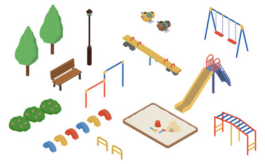 アイソメトリックイラスト：公園セット