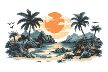 tropical island with palm trees