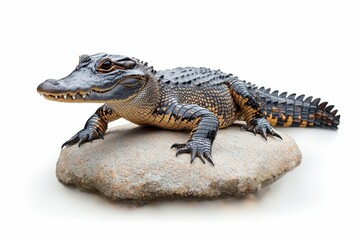 Fototapeta premium Ancient Formidable Creature Basking on Riverbank Stone