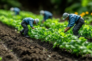 Miniature Figures Practicing Crop Rotation in Agriculture