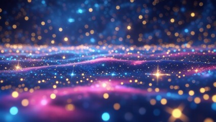 Fototapeta premium Partículas brillantes en forma de estrellas y puntos en medio del espacio.