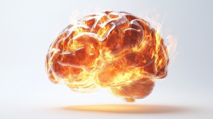 Obraz premium Dynamic 3D Rendered Brain with Flame Effects