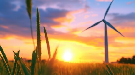 Beautiful Sunset Over Renewable Energy Farm