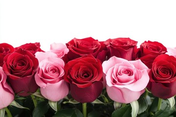 Fototapeta premium Vibrant red and pink roses in full bloom, arranged closely together. Perfect for Valentine's Day, romantic themes, or floral designs.