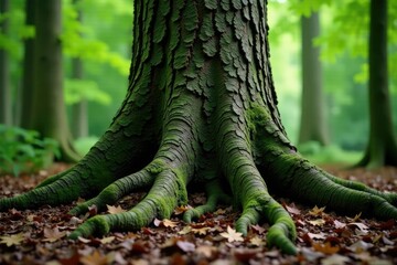 Tree trunk with gnarled bark and twisted roots, forest, plant, bark