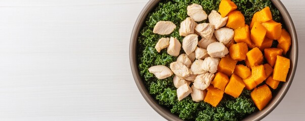 Organic dehydrated dog food mix with chicken, pumpkin, and kale in sustainable packaging