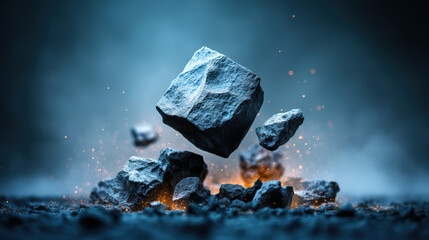 A rock ignited in flames emphasizing the dramatic scene of asteroid mining potential amidst cosmic elements