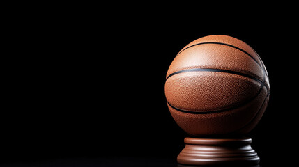 Obraz premium Basketball ball positioned on a wooden stand highlighting the excitement of finals and competitive sportsmanship