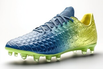 Sleek soccer shoe with blue to yellow gradient and textured upper ready for the field A vibrant design for agility and performance