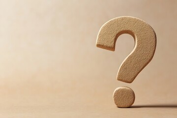 a wooden question mark on a beige background.