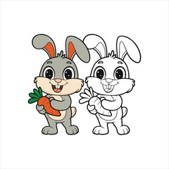 Cute Cartoon Rabbit Holding Carrot Vector Illustration
•  Happy Bunny with Carrot Cartoon Drawing
