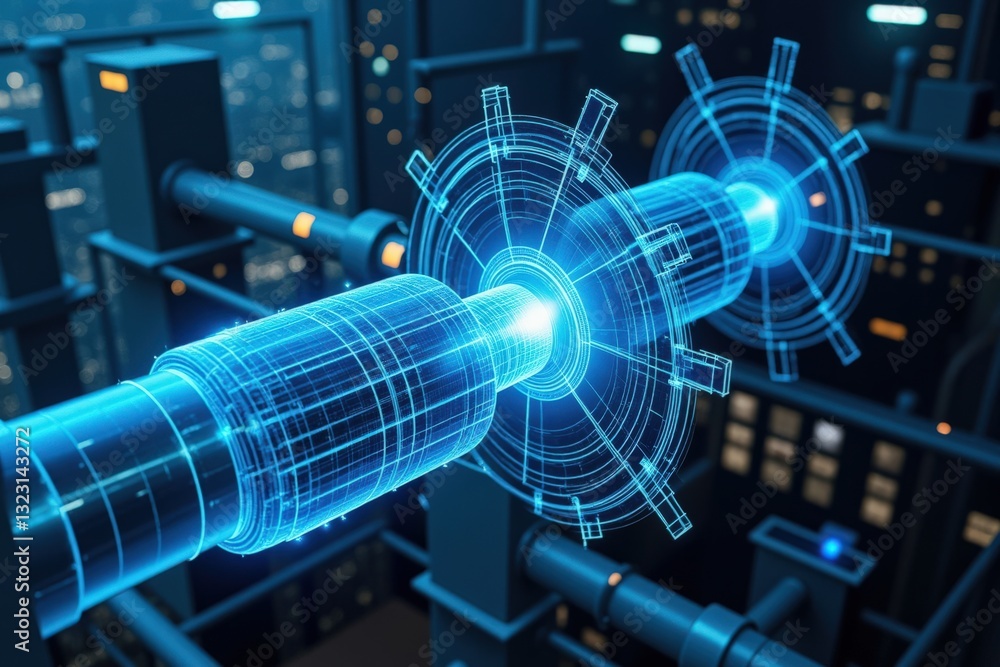 Aufkleber futuristic blue laser mechanism in a high-tech control room showcasing advanced robotics and cyberne
