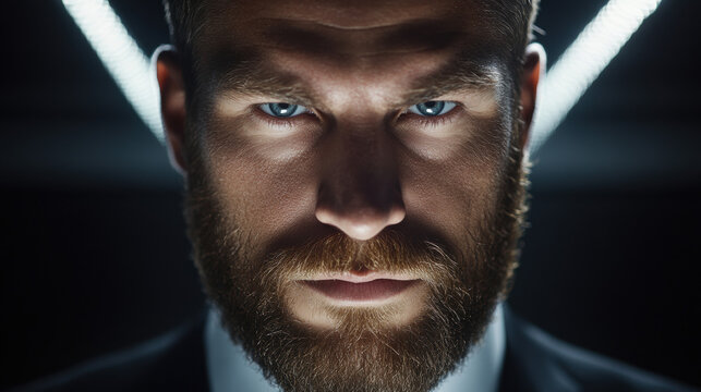 Concentrated business professional with beard analyzing cryptocurrency regulations to make strategic financial choices