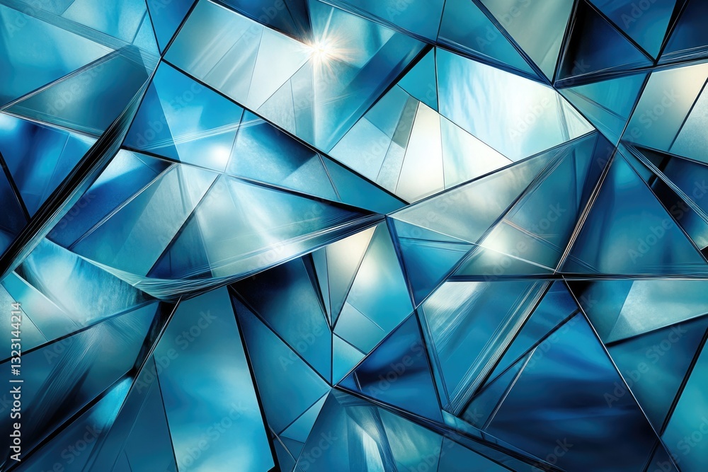 Aufkleber Abstract artwork depicting an array of shiny,faceted, blue triangles forming a complex geometric pattern.